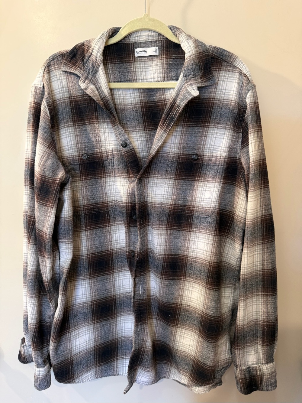 Sonoma Brown & White Plaid Long-Sleeve Button-Down Shirt